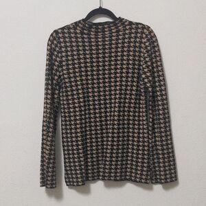 Ann Taylor Tan Houndstooth Mockneck Sweater